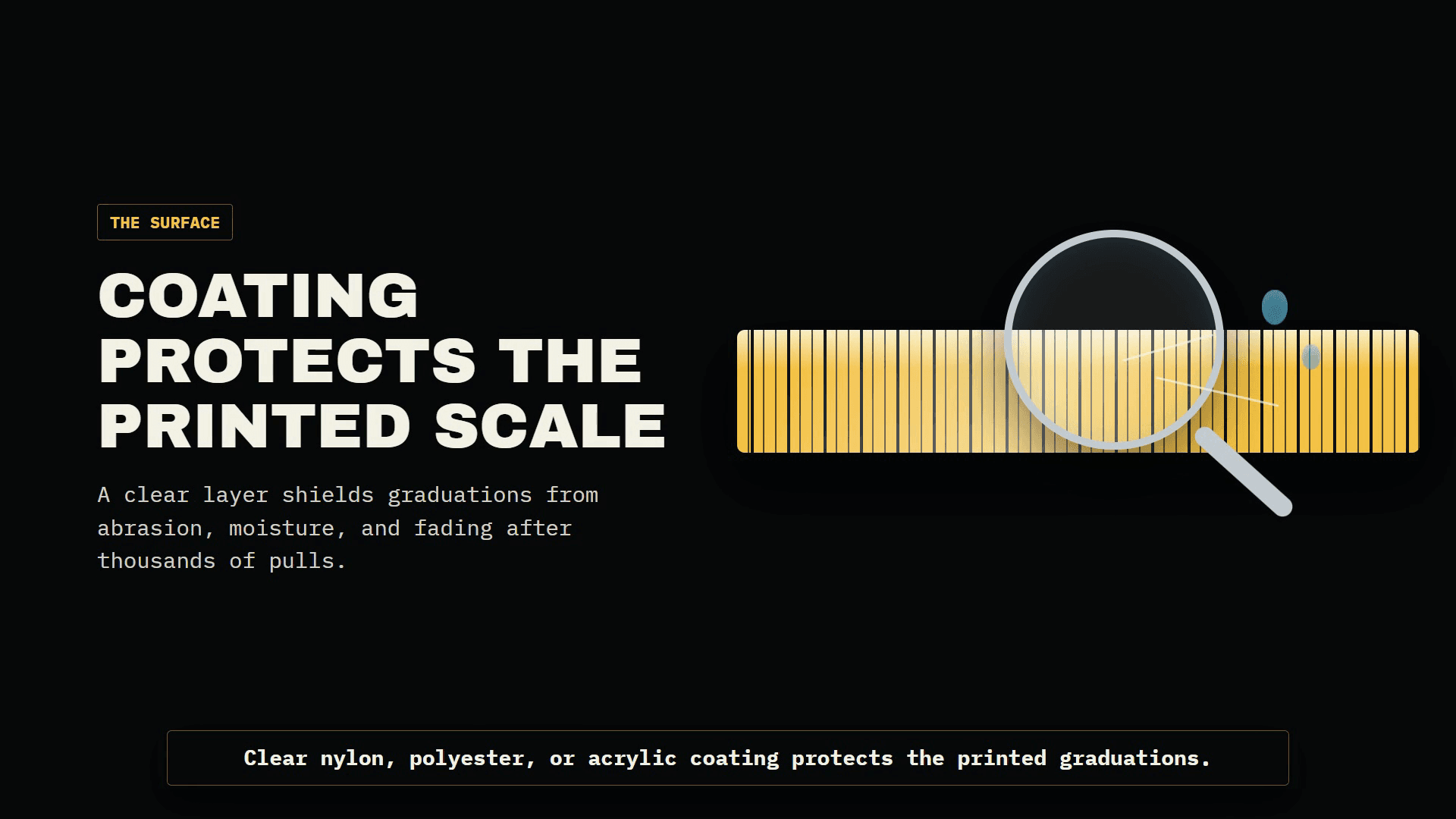 Tape measure coating and printed scale visual